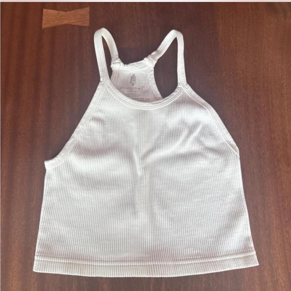 Free People Ribbed High-Neck Cropped Workout Tank - White